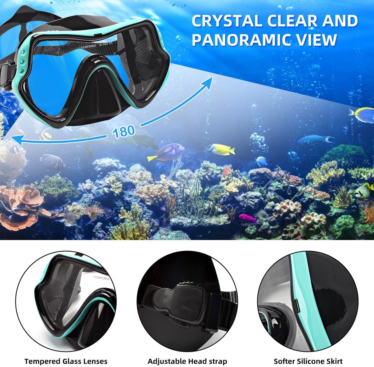 Nabul - Duikbril - Snorkelmasker - Volwassenen - Blauw – snorkel&zwemshop.nl