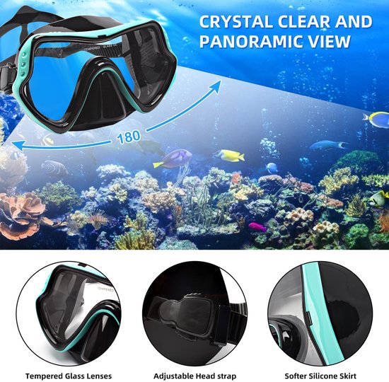 Duikmasker voor volwassenen zwembril voor snorkelen zwemmen, volwassen duikbril gezichtsschild bril siliconen oogbescherming snorkeluitrusting (#2