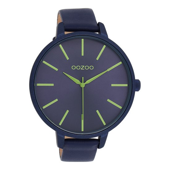 Oozoo Timepieces Herenhorloge in | polshorloge heren met leren armband | mooi horloge voor mannen | elegant analoog herenhorloge (45 mm behuizing) rond, zilver/blauw
