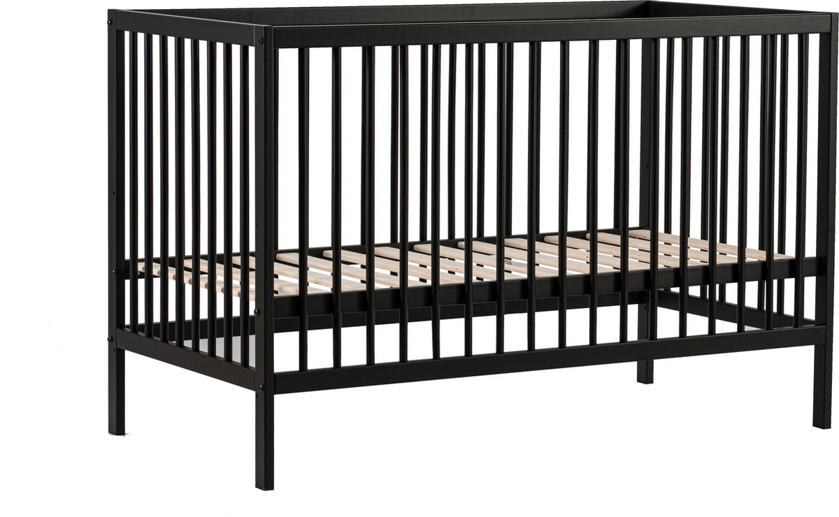Born Lucky ® Baby Bed / Ledikant Mees 60x120 cm Met Verstelbare Bodem & Massief Hout - Zwart – foto 5