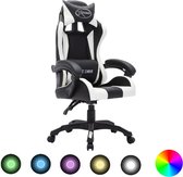 vidaXL - Racestoel - met - RGB - LED-verlichting - kunstleer - wit - en - zwart
