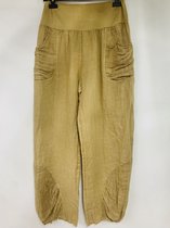 Boho linnen broek met elastische talie - steekzakken - brede pijpen - kleur  CAMEL -... | bol.com