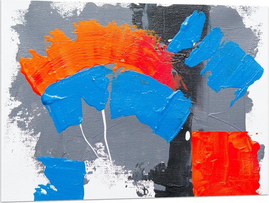 Acrylglas - Oranje, Rode Blauwe en Grijze Verfvlekken op Witte Achtergrond - 100x75 cm Foto op Acrylglas (Met Ophangsysteem)