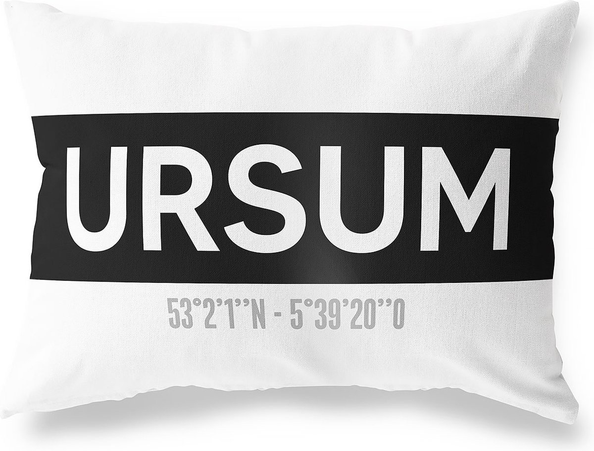 Tuinkussen URSUM - NOORD-HOLLAND met coördinaten - Buitenkussen - Bootkussen - Weerbestendig - Jouw Plaats - Studio216 - Modern - Zwart-Wit - 50x30cm