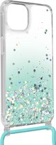 Glitterhoesje Geschikt voor Apple iPhone 12 Pro Max Afneembaar koord Verstevigde hoeken Turkoois