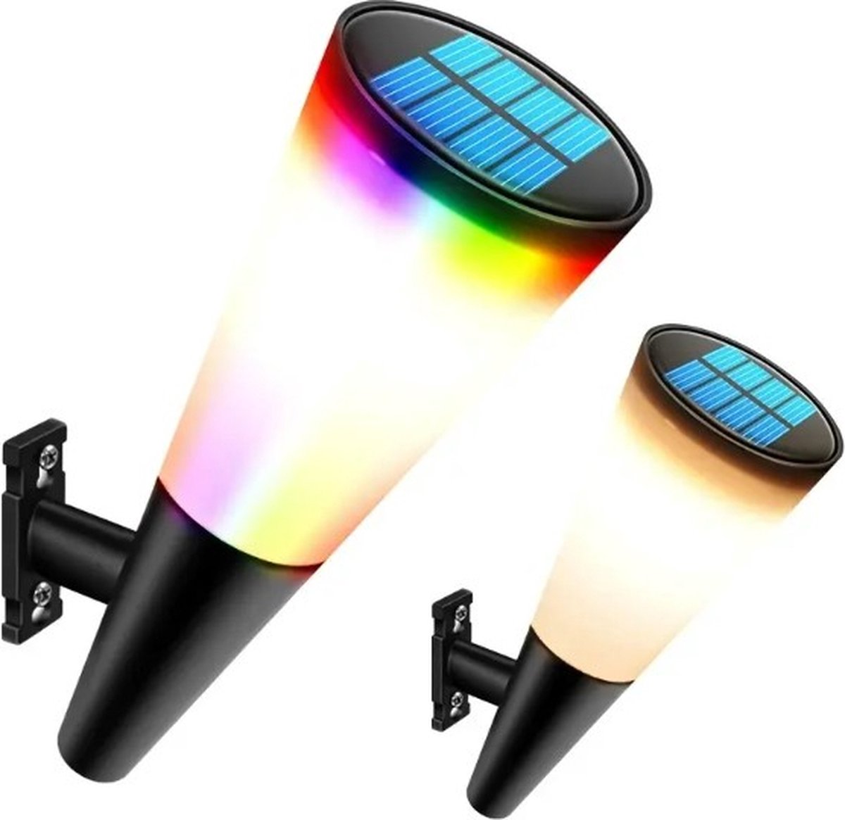 Lacasa Solarlampen voor Buiten, 2 Stuks LED LED Wandlamp op Zonne-energie Warm Wit 2700K Zonne-licht Post Lichten 2 Modi Tuinverlichting IP65 Waterdicht Buitenlamp Muurverlichting voor Tuin Terras