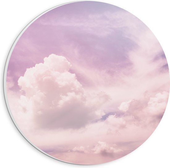 PVC Schuimplaat Muurcirkel - Wolkenvelden in Pastelkleurige Lucht - 20x20 cm Foto op Muurcirkel (met ophangsysteem)