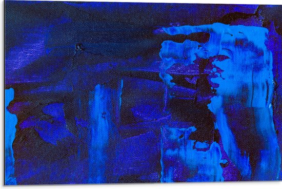 Dibond - Felblauwe Vlekken tegen Donkerblauwe Achtergrond - 75x50 cm Foto op Aluminium (Wanddecoratie van metaal)