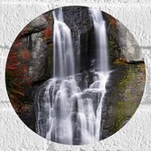 Muursticker Cirkel - Berg - Waterval - Water - Bomen - 20x20 cm Foto op Muursticker