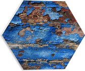 PVC Schuimplaat Hexagon - Blauw Afgebladerde Verf - 30x26.1 cm Foto op Hexagon (Met Ophangsysteem)