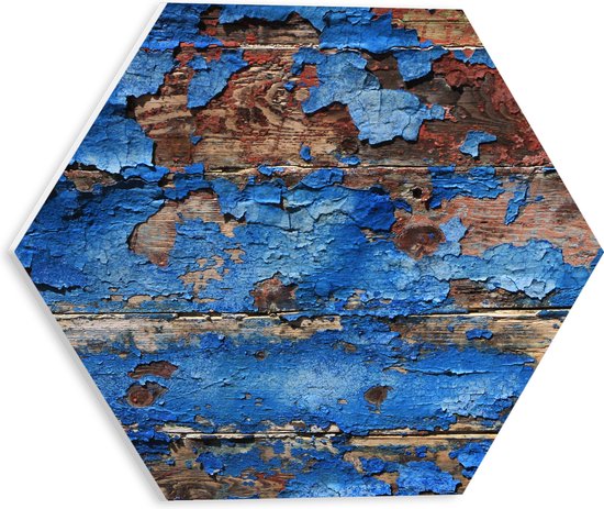 PVC Schuimplaat Hexagon - Blauw Afgebladerde Verf - 30x26.1 cm Foto op Hexagon (Met Ophangsysteem)
