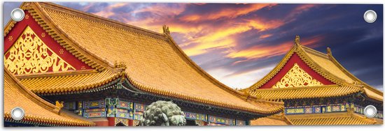 Tuinposter – Tempel met Gouden en Rode Details in Beijing, China - 60x20 cm Foto op Tuinposter (wanddecoratie voor buiten en binnen)