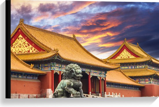 Canvas - Tempel met Gouden en Rode Details in Beijing, China - 60x40 cm Foto op Canvas Schilderij (Wanddecoratie op Canvas)