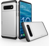 Samsung S10E pashouder hoesje - pasjes - Telehoesje - slide armor - Samsung - Android - Opberging - Creditcard - 2 in 1 - In 7 kleuren - Zwart - Donker blauw - Donker groen - Grijs - Goud - Rood - Zilver