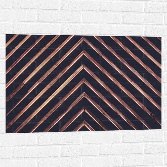 Muursticker - Roségouden Driehoeken Patroon tegen Grijze Achtergrond - 90x60 cm Foto op Muursticker