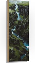 Hout - Bergen - Rivier - Water - Gras - Groen - 30x90 cm - 9 mm dik - Foto op Hout (Met Ophangsysteem)