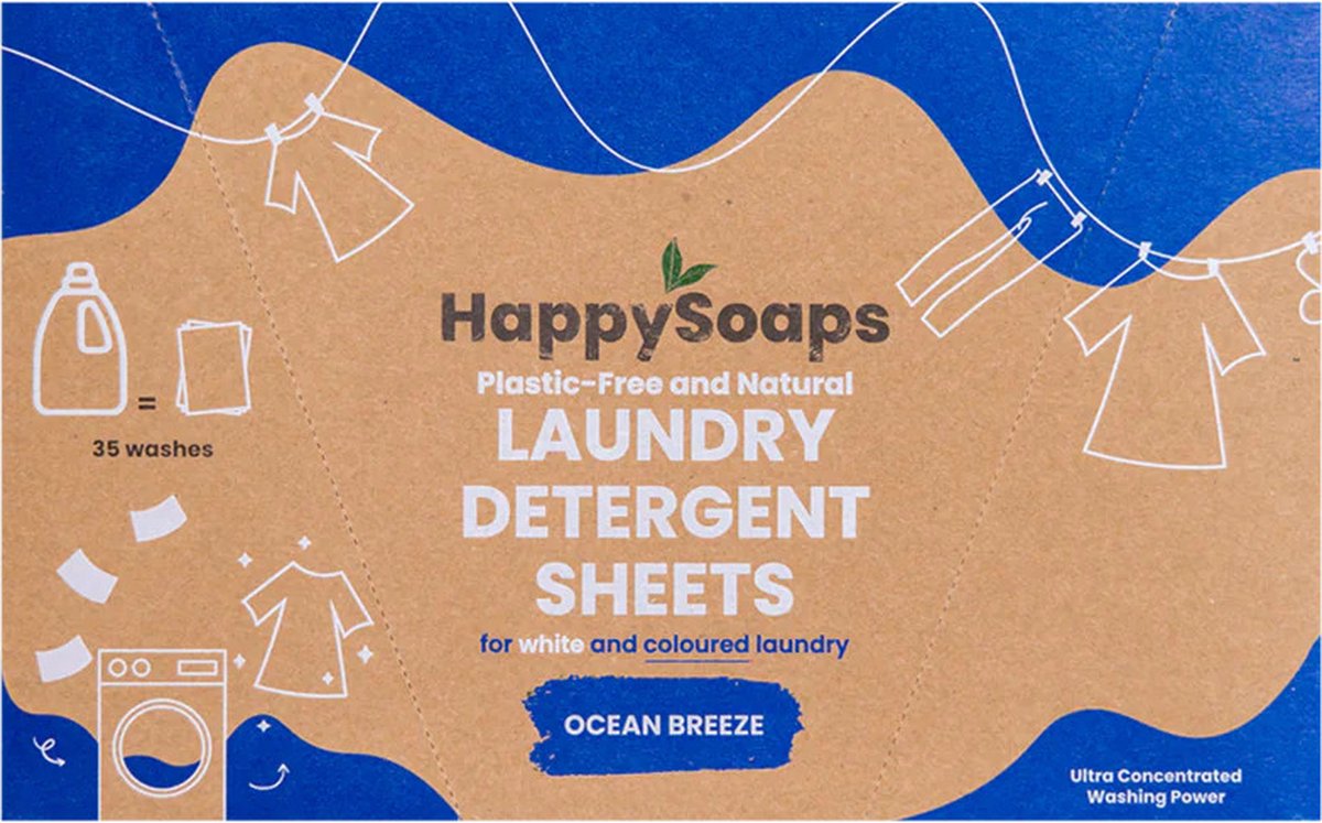Goedkoopste Laundry Sheets HappySoaps - Wasstrips - Wasmiddeldoekjes - Gekleurde en Witte Was - 35 stuks