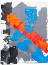 PVC Schuimplaat- Grijze, Blauwe en Oranje Verfvakken op Witte Achtrgrond - 75x100 cm Foto op PVC Schuimplaat