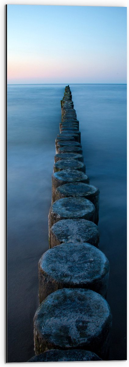 Dibond - Strand - Zand - Zee - Palen - Hout - 30x90 cm Foto op Aluminium (Wanddecoratie va