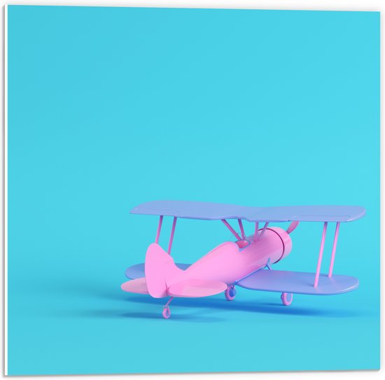 PVC Schuimplaat - Achteraanzicht van Roze Zweefvliegtuig tegen Felblauwe Achtergrond - 50x50 cm Foto op PVC Schuimplaat (Met Ophangsysteem)