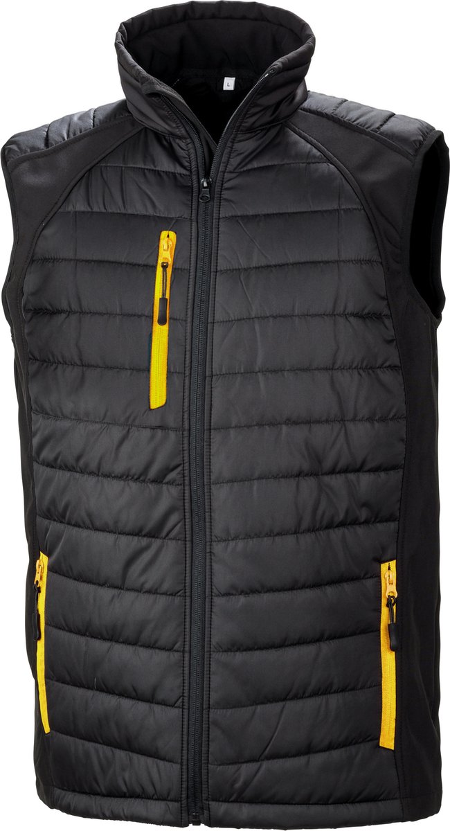Black Compass gewatteerde softshell bodywarmer 'Result' Black/Yellow - XL