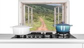Spatscherm keuken 70x50 cm - Kookplaat achterwand Doorkijk - Zebra - Afrika - Muurbeschermer - Spatwand fornuis - Hoogwaardig aluminium