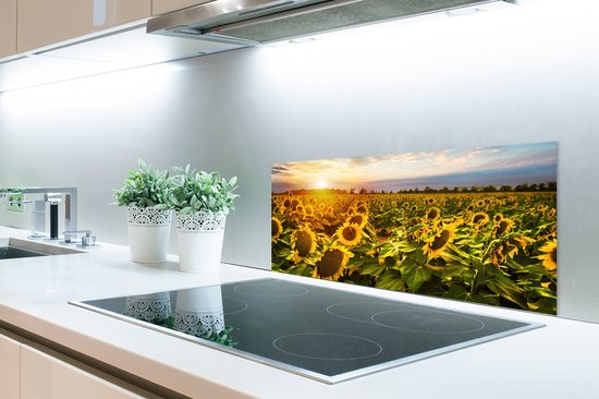 Spatscherm keuken 90x45 cm - Kookplaat achterwand Bloemen - Zonnebloem - Lucht - Muurbeschermer - Spatwand fornuis - Hoogwaardig aluminium
