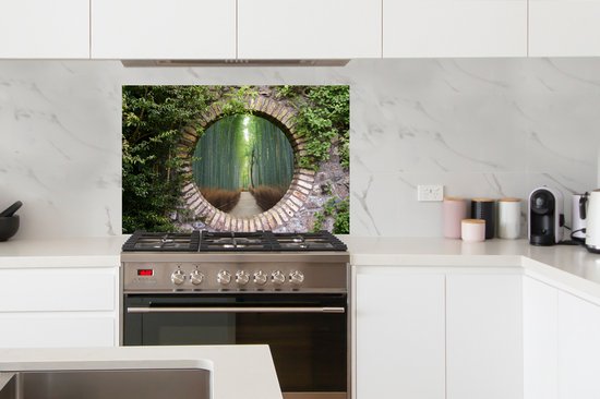 Spatscherm keuken 100x65 cm - Kookplaat achterwand Bamboe - Bos - Japans - Doorkijk - Muurbeschermer - Spatwand fornuis - Hoogwaardig aluminium