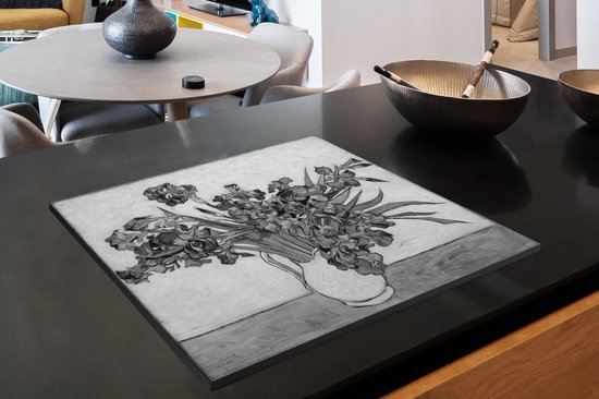 KitchenYeah® Inductie beschermer 65x52 cm - Irises - Vincent van Gogh - Zwart - Wit - Kookplaataccessoires - Afdekplaat voor kookplaat - Inductiebeschermer - Inductiemat - Inductieplaat mat