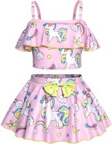 Joya Kids® Unicorn Bikini Roze Meisjes | Eenhoorn Bikini Set met Rokje | Unicorn Zwempak set | Maat 140