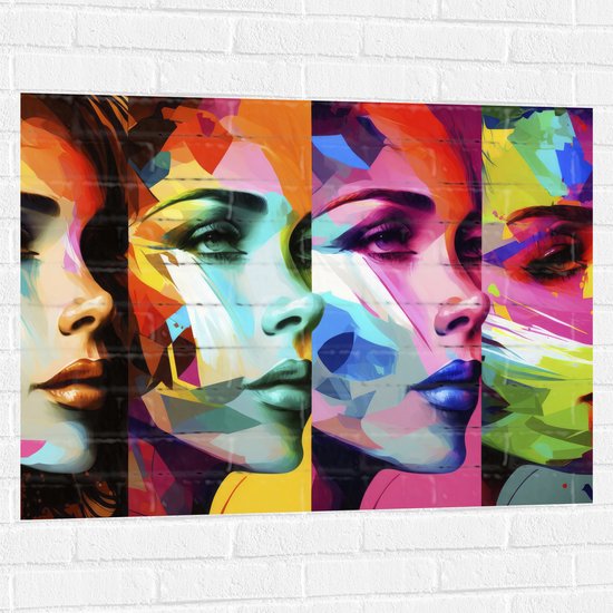 Muursticker - Artistieke Collage van Zijaanzichten van Kleurrijke Vrouwen - 100x75 cm Foto op Muursticker