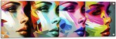 Tuinposter – Artistieke Collage van Zijaanzichten van Kleurrijke Vrouwen - 120x40 cm Foto op Tuinposter (wanddecoratie voor buiten en binnen)