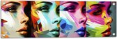 Tuinposter – Artistieke Collage van Zijaanzichten van Kleurrijke Vrouwen - 90x30 cm Foto op Tuinposter (wanddecoratie voor buiten en binnen)