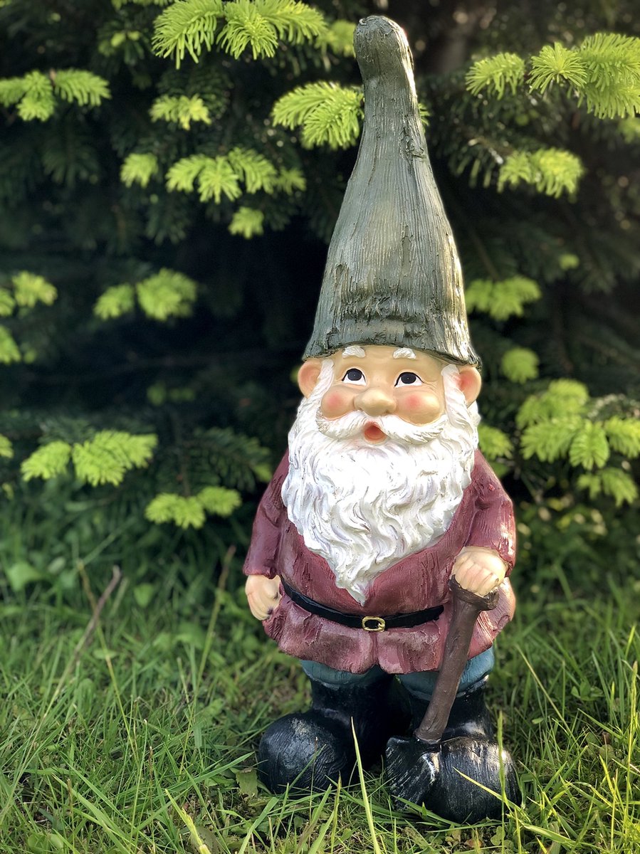 Tuinkabouter L 3 ass schop 45 cm hoog - kabouter - tuinkabouter - polyester - polystone - beeld - tuinbeeld - hoogkwalitatieve kunststof - decoratiefiguur - interieur - accessoire - voor binnen - voor buiten - cadeau - geschenk
