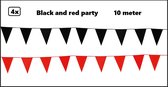 4x Vlaggenlijn Black and Red party 10 meter - Zwart en rood - Festival thema feest party verjaardag gala jubileum