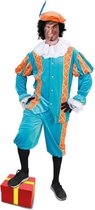 Luxe piet pak oranje blauw fluweel - maat XXL + GRATIS SCHMINK - fluwelen pietenpak kostuum Sinterklaas