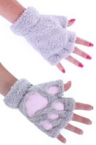 Dierenpoot vingerloze handschoenen grijs pluche - vingerloos pootjes - kattenpootjes hondenpootjes muis dierenpootjes fleece