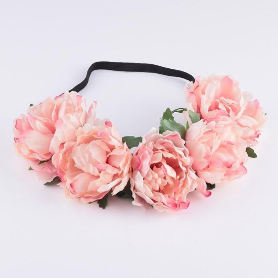Bloemenkrans lichtroze haarband - boselfje rozenkrans bloemen rozen roze -  pioenrozen... | bol.com