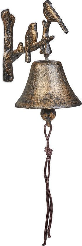 Sonnette Relaxdays avec oiseaux - cloche murale antique - cloche de jardin avec cordon - fonte - bronze