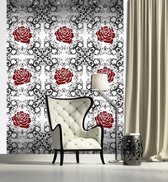 Roses Pattern Black White Red Photo Wallcovering