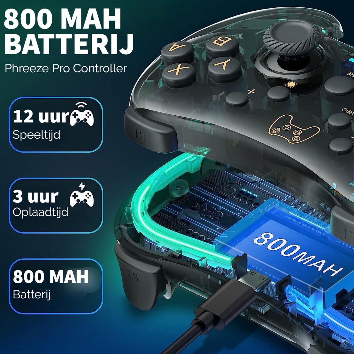 Phreeze Pro Controller Draadloos - Turbo Knop - Macro Knop - Transparant - RGB Verlichting - Instelbaar via APP - Geschikt voor Nintendo Switch – foto 3