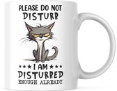 Grappige Mok met tekst: Please Do Not Disturb. I am disturbed enough already. (Kat) | Grappige Quote | Funny Quote | Grappige Cadeaus | Grappige mok | Koffiemok | Koffiebeker | Theemok | Theebeker