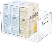 Opbergbox - bewaarmand/bergruimte - voor koelkast, schap, keukenkast - diep/open bovenkant/met handvat/plastic - 28,6 cm x 20,3 cm x 15,2 cm - Doorzichtig