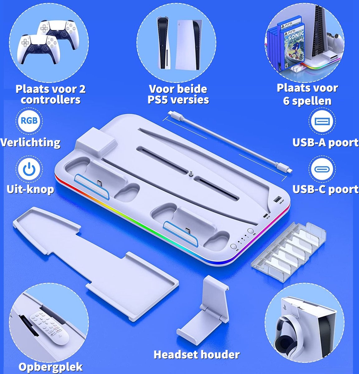 Phreeze Docking Station met Charging Station en Ventilatie - Geschikt voor DualSense Controllers en Sony Playstation 5 - Controller Laadstation – foto 8