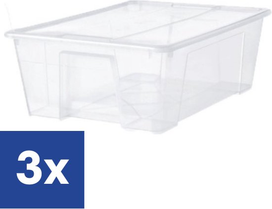 Opbergbox met deksel - 17 l - Kunststof - Transparant - 3 stuks