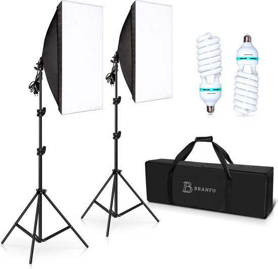 Foto: Branfo fotostudio lampen set 2x softbox 50 x 70 cm statief verstelbaar studiolampen 2 x 185 w professionele fotografie fotolamp studioverlichting