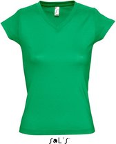 Dames t-shirt V-hals grasgroen 100% katoen slimfit - Dameskleding shirts 40