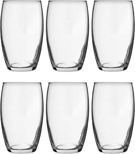Ensemble de 6 verres tumbler Arcoroc transparents, chacun d'une capacité de 360 ml.