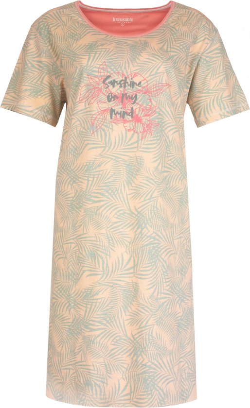 Irresistible Dames Nachthemd - Slaapkleed - Blader print - 100% Katoen - Roze - Maat XXL