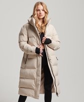 Superdry Hooded Longline Puffer Jacket Dames Jas - Chateau Grey - Maat M